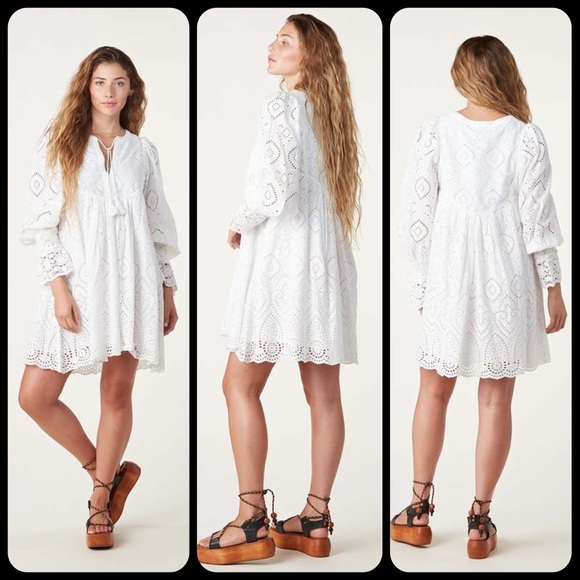 NWOT Spell & the Gypsy Collective White Dylan Smock Dress - Picture 1 of 17